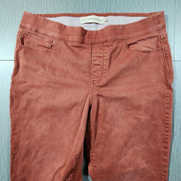 Soft Surroundings Pull On Jeans L Rusty Red Straight High Rise Comfort Waist - Picture 3 of 12